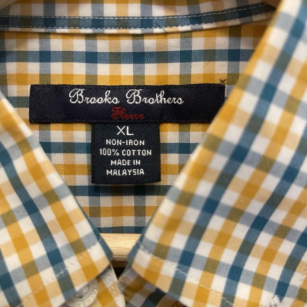 Brooks‎ Brothers Fleece Boys XL Blue Yellow Gingham Button Down Non-iron Preppy - Picture 2 of 5